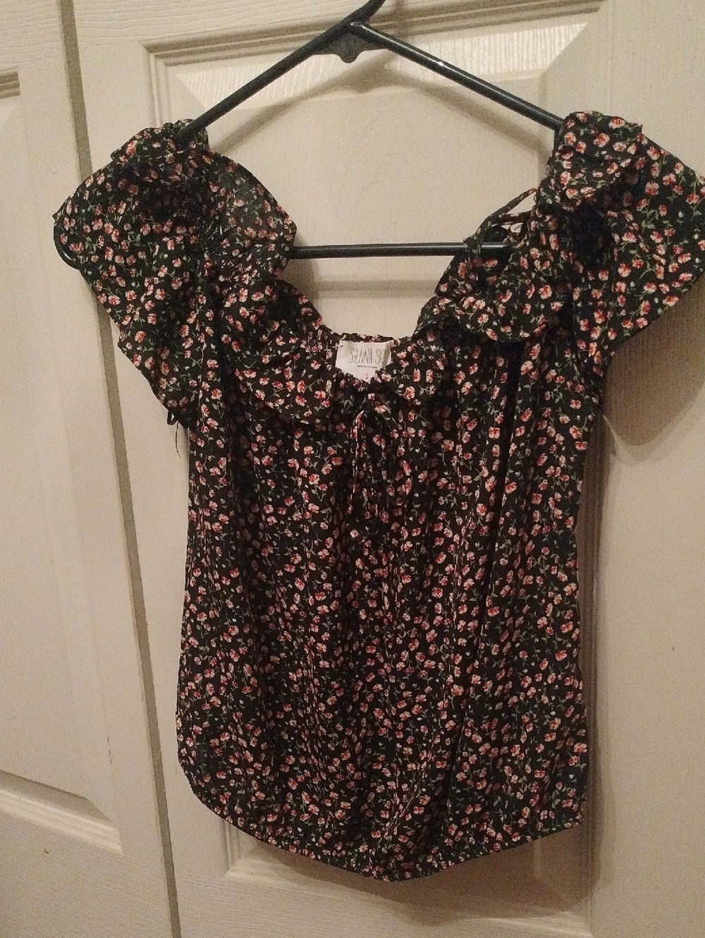Sienna Sky Black Blouse with Pink Floral Print
